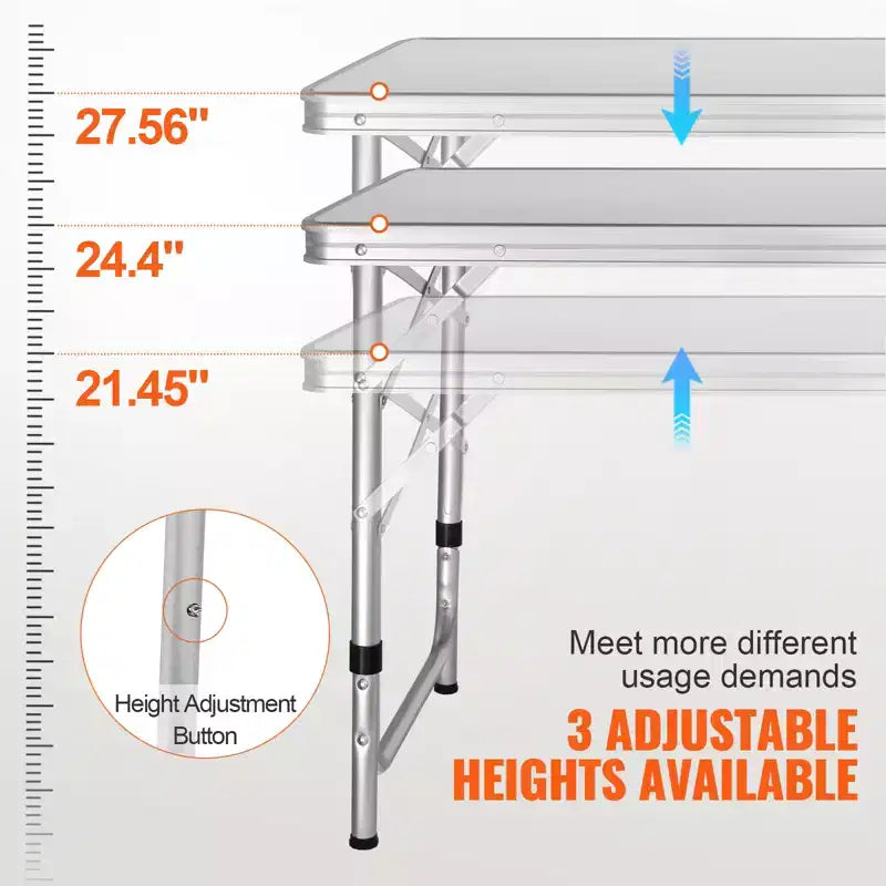 Table de cuisine de camping VEVOR, table de camping pliante à montage rapide avec sac de transport, 3 hauteurs réglables, table de camping en MDF