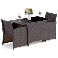 Costway Ensemble bistrot 3 pièces en osier avec table à manger en verre trempé pour balcon