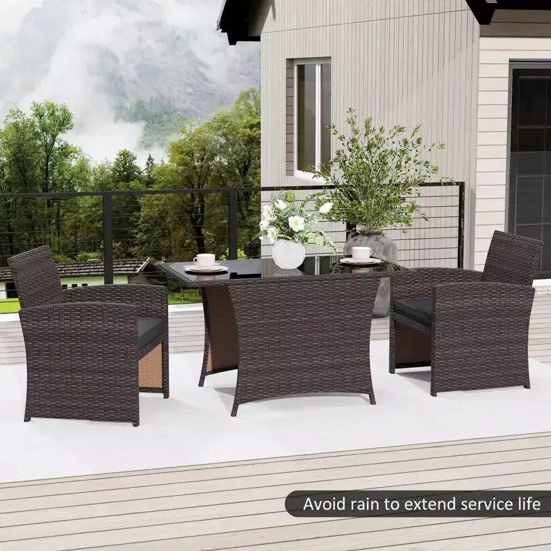 Costway Ensemble bistrot 3 pièces en osier avec table à manger en verre trempé pour balcon