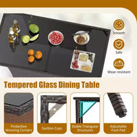 Costway Ensemble bistrot 3 pièces en osier avec table à manger en verre trempé pour balcon