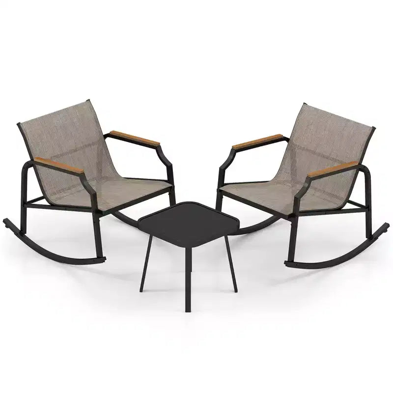Ensemble de bistro à bascule 3 pièces Costway, ensemble de conversation d'extérieur avec chaises à bascule pour porche