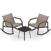 Ensemble de bistro à bascule 3 pièces Costway, ensemble de conversation d'extérieur avec chaises à bascule pour porche