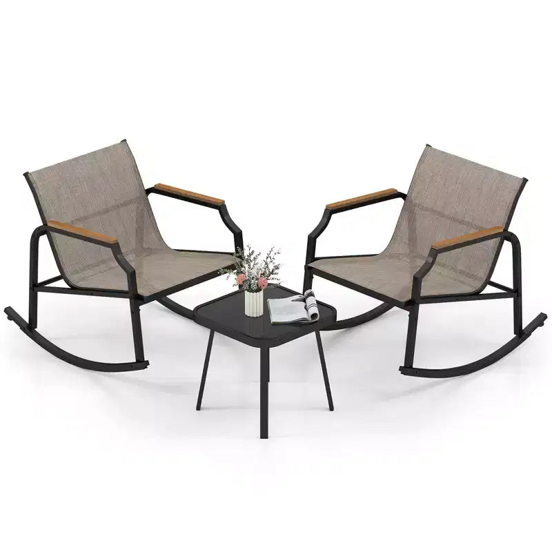 Ensemble de bistro à bascule 3 pièces Costway, ensemble de conversation d'extérieur avec chaises à bascule pour porche