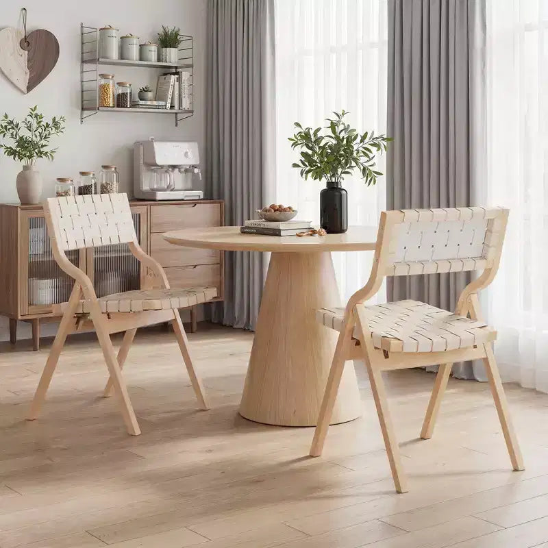 MAYEERTY Chaises de salle à manger pliables et empilables en bois, lot de 2, assise et dossier tissés, beige - naturel