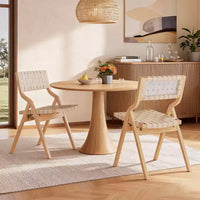 MAYEERTY Chaises de salle à manger pliables et empilables en bois, lot de 2, assise et dossier tissés, beige - naturel