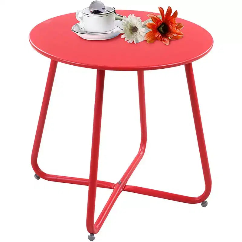 GRANDPATIO Designs Table d'appoint de terrasse en acier, table d'appoint ronde d'extérieur résistante aux intempéries