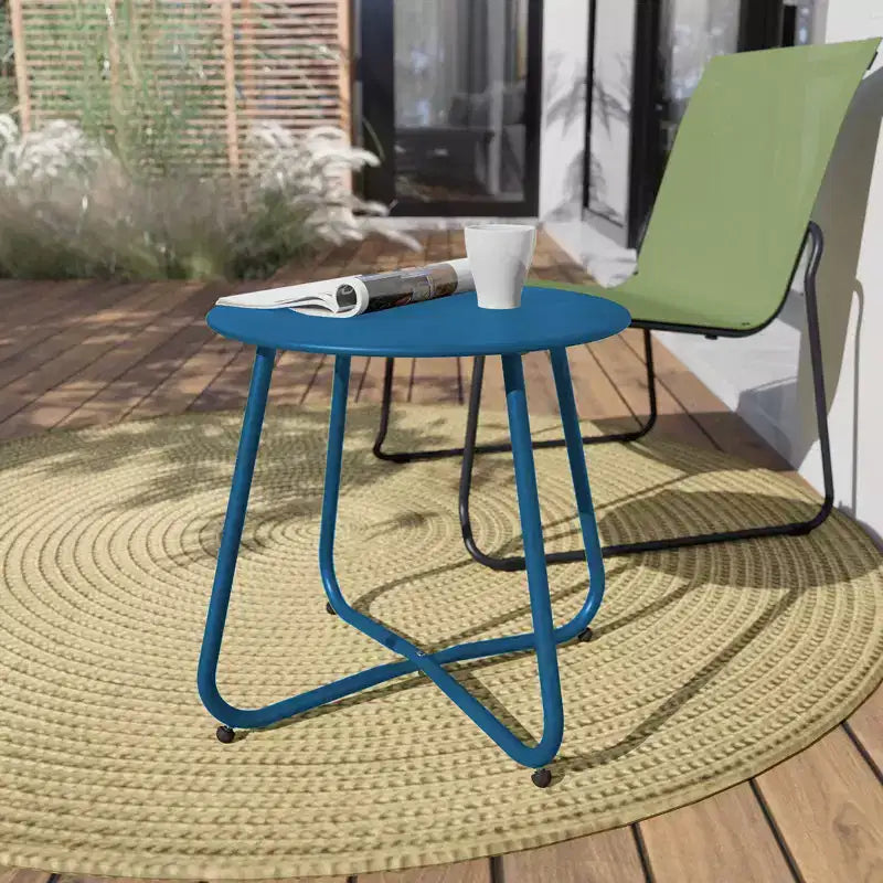 GRANDPATIO Designs Table d'appoint de terrasse en acier, table d'appoint ronde d'extérieur résistante aux intempéries