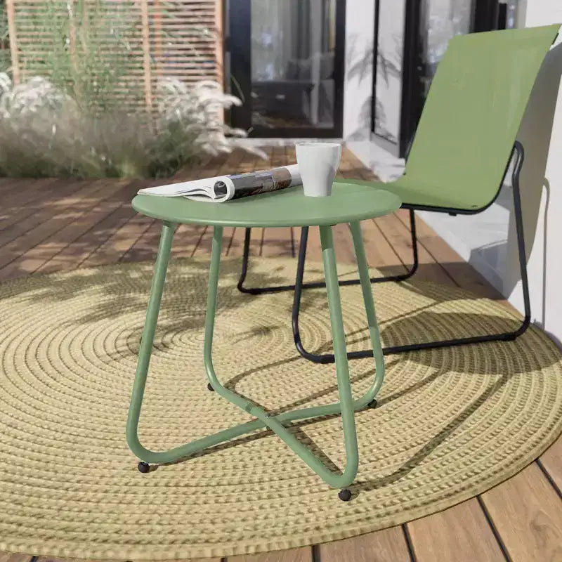 GRANDPATIO Designs Table d'appoint de terrasse en acier, table d'appoint ronde d'extérieur résistante aux intempéries