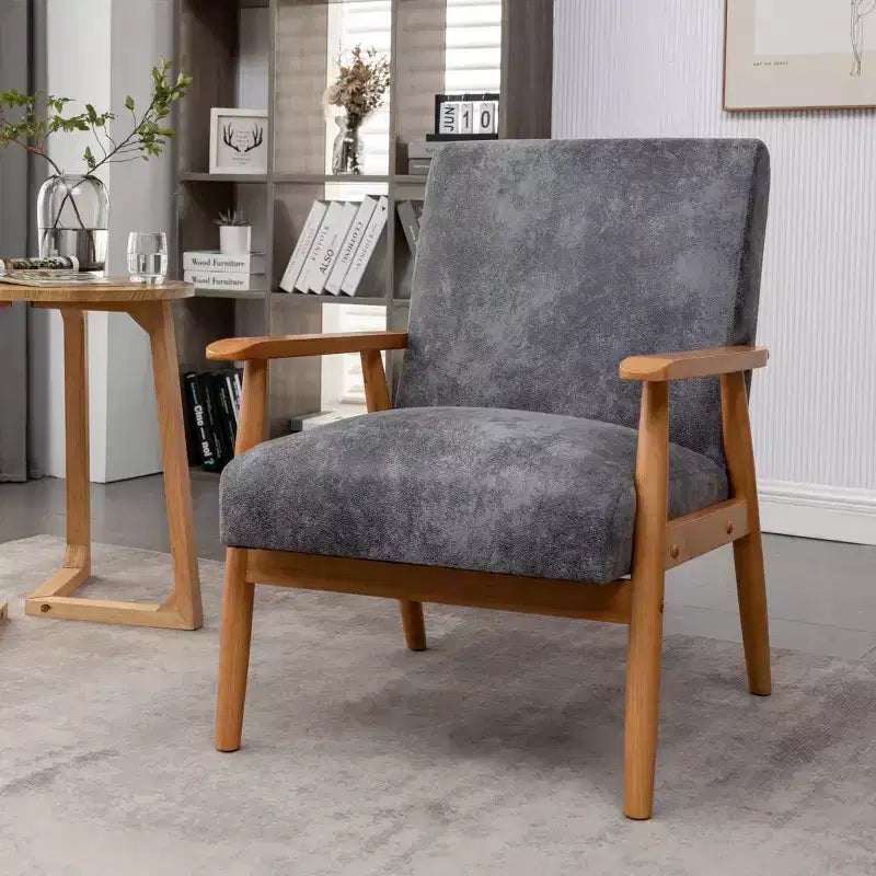 Fauteuil d'appoint Okak 25.38 W avec revêtement confortable, fauteuil de lecture en bois massif de style Mid-Century pour salon, chambre à coucher, salle d'attente