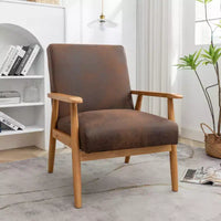 Fauteuil d'appoint Okak 25.38 W avec revêtement confortable, fauteuil de lecture en bois massif de style Mid-Century pour salon, chambre à coucher, salle d'attente