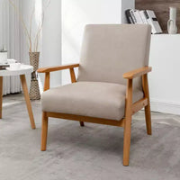 Fauteuil d'appoint Okak 25.38 W avec revêtement confortable, fauteuil de lecture en bois massif de style Mid-Century pour salon, chambre à coucher, salle d'attente