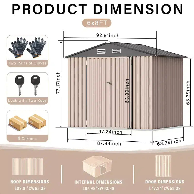 Abri de jardin en métal de 1,8 x 2,4 m avec porte verrouillable, abris utilitaires avec aération pour arrière-cour, jardin, terrasse, pelouse