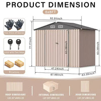 Abri de jardin en métal de 1,8 x 2,4 m avec porte verrouillable, abris utilitaires avec aération pour arrière-cour, jardin, terrasse, pelouse