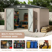 Abri de jardin en métal de 1,8 x 2,4 m avec porte verrouillable, abris utilitaires avec aération pour arrière-cour, jardin, terrasse, pelouse