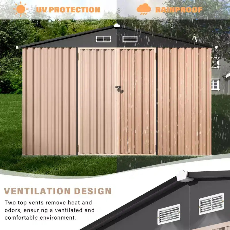 Abri de jardin en métal de 1,8 x 2,4 m avec porte verrouillable, abris utilitaires avec aération pour arrière-cour, jardin, terrasse, pelouse