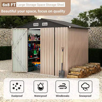 Abri de jardin en métal de 1,8 x 2,4 m avec porte verrouillable, abris utilitaires avec aération pour arrière-cour, jardin, terrasse, pelouse