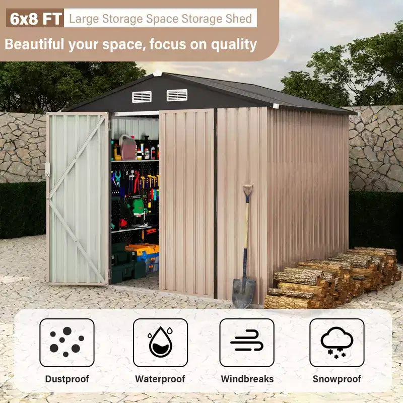 Abri de jardin en métal de 1,8 x 2,4 m avec porte verrouillable, abris utilitaires avec aération pour arrière-cour, jardin, terrasse, pelouse