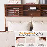 Karl Home - Cadre de lit de luxe en bois marron taille Full, lit plateforme avec tête de lit tapissée LED et station de recharge