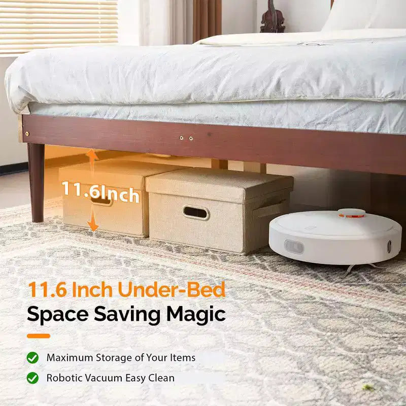 Karl Home - Cadre de lit de luxe en bois marron taille Full, lit plateforme avec tête de lit tapissée LED et station de recharge