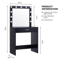 Okak coiffeuse avec tiroirs spacieux et lumières, ensemble coiffeuse et tabouret avec compartiment de rangement et éclairage à 3 niveaux de luminosité réglable, noir