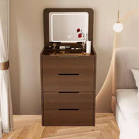 Okak ensemble coiffeuse et tabouret 3-en-1 23.6 avec miroir à rabat, coiffeuse de maquillage compacte avec plateau en verre visible et 3 tiroirs, noyer