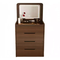 Okak ensemble coiffeuse et tabouret 3-en-1 23.6 avec miroir à rabat, coiffeuse de maquillage compacte avec plateau en verre visible et 3 tiroirs, noyer