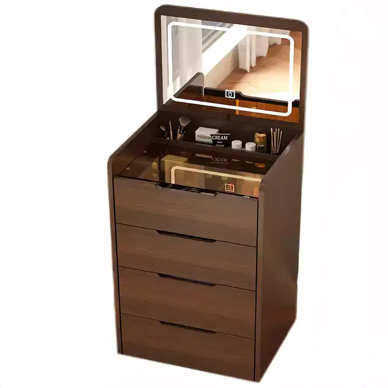 Okak ensemble coiffeuse et tabouret 3-en-1 23.6 avec miroir à rabat, coiffeuse de maquillage compacte avec plateau en verre visible et 3 tiroirs, noyer