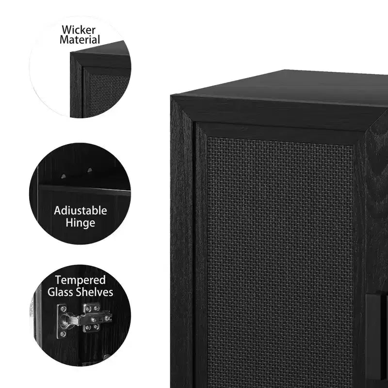 Armoire de rangement décorative à 6 étages 62 grain de bois noir avec porte en osier