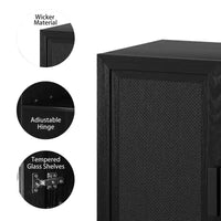Armoire de rangement décorative à 6 étages 62 grain de bois noir avec porte en osier