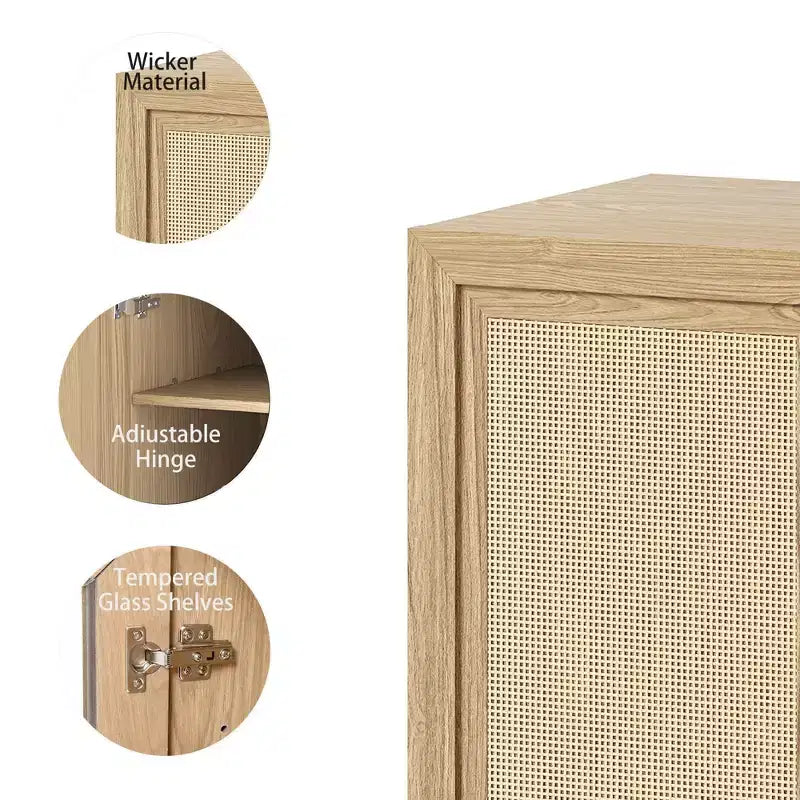Armoire de rangement décorative à 6 étages 62 grain de bois noir avec porte en osier