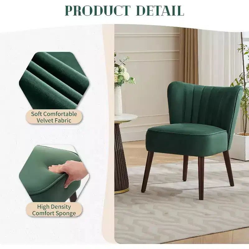 Fauteuil d'appoint moderne en velours, design sans accoudoirs, capacité 300lbs avec pieds en bois pour salon, chambre et bureau (noir/vert/beige)