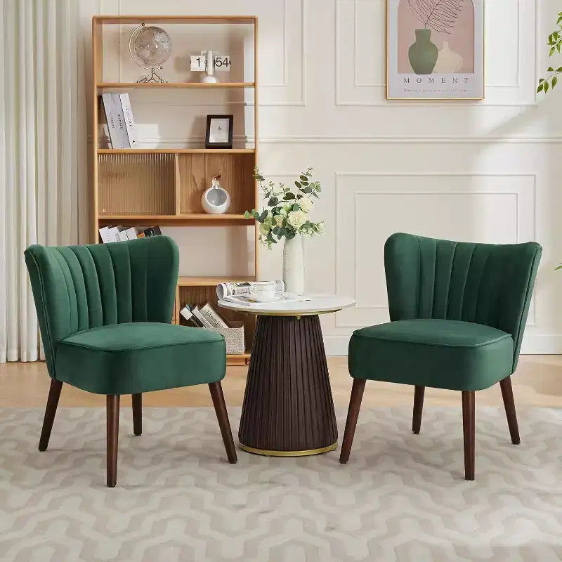 Fauteuil d'appoint moderne en velours, design sans accoudoirs, capacité 300lbs avec pieds en bois pour salon, chambre et bureau (noir/vert/beige)