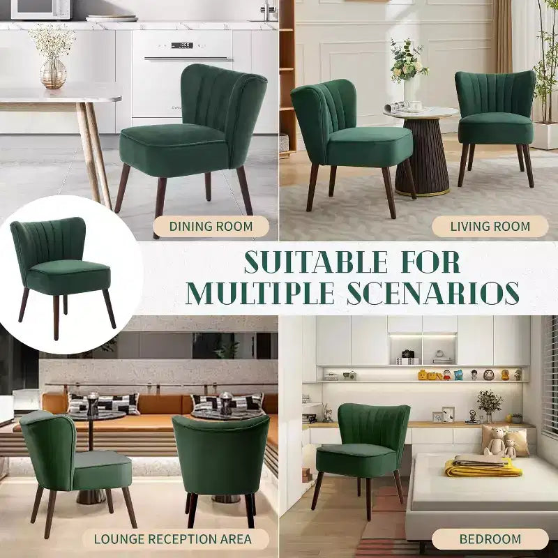 Fauteuil d'appoint moderne en velours, design sans accoudoirs, capacité 300lbs avec pieds en bois pour salon, chambre et bureau (noir/vert/beige)