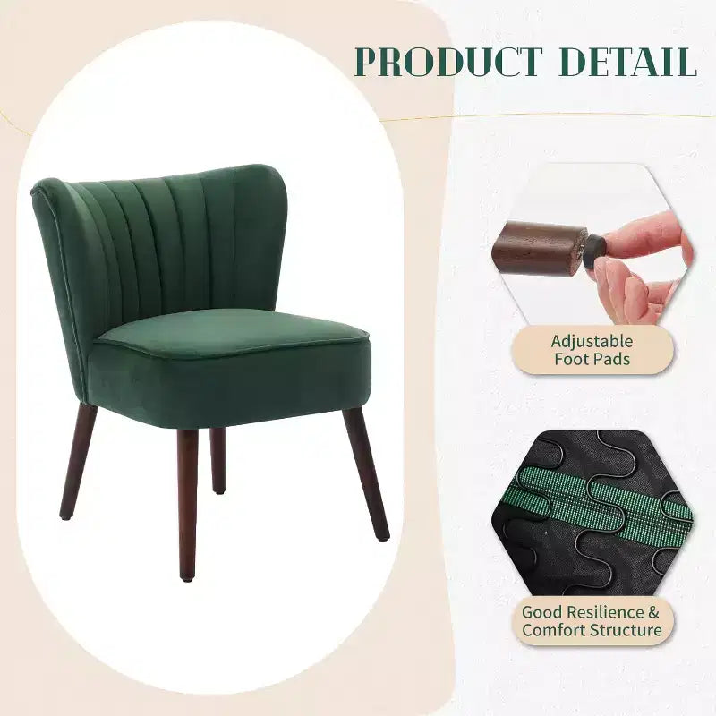Fauteuil d'appoint moderne en velours, design sans accoudoirs, capacité 300lbs avec pieds en bois pour salon, chambre et bureau (noir/vert/beige)