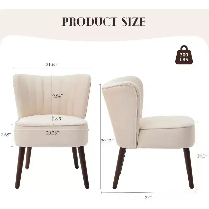Fauteuil d'appoint moderne en velours, design sans accoudoirs, capacité 300lbs avec pieds en bois pour salon, chambre et bureau (noir/vert/beige)
