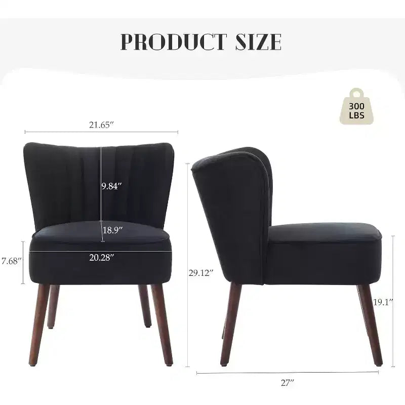 Fauteuil d'appoint moderne en velours, design sans accoudoirs, capacité 300lbs avec pieds en bois pour salon, chambre et bureau (noir/vert/beige)