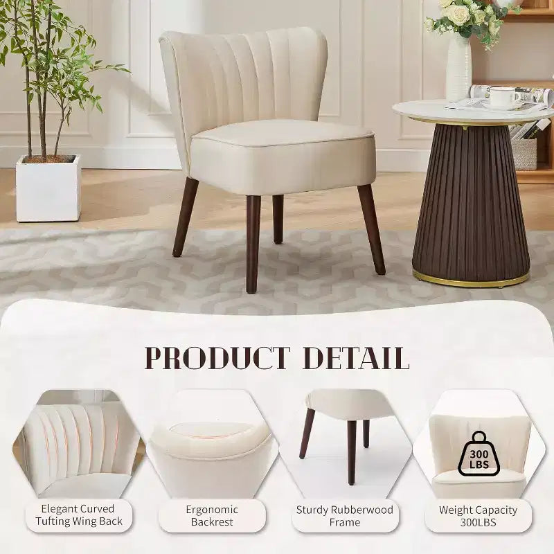 Fauteuil d'appoint moderne en velours, design sans accoudoirs, capacité 300lbs avec pieds en bois pour salon, chambre et bureau (noir/vert/beige)
