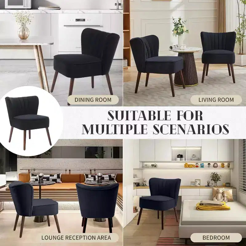Fauteuil d'appoint moderne en velours, design sans accoudoirs, capacité 300lbs avec pieds en bois pour salon, chambre et bureau (noir/vert/beige)