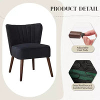 Fauteuil d'appoint moderne en velours, design sans accoudoirs, capacité 300lbs avec pieds en bois pour salon, chambre et bureau (noir/vert/beige)