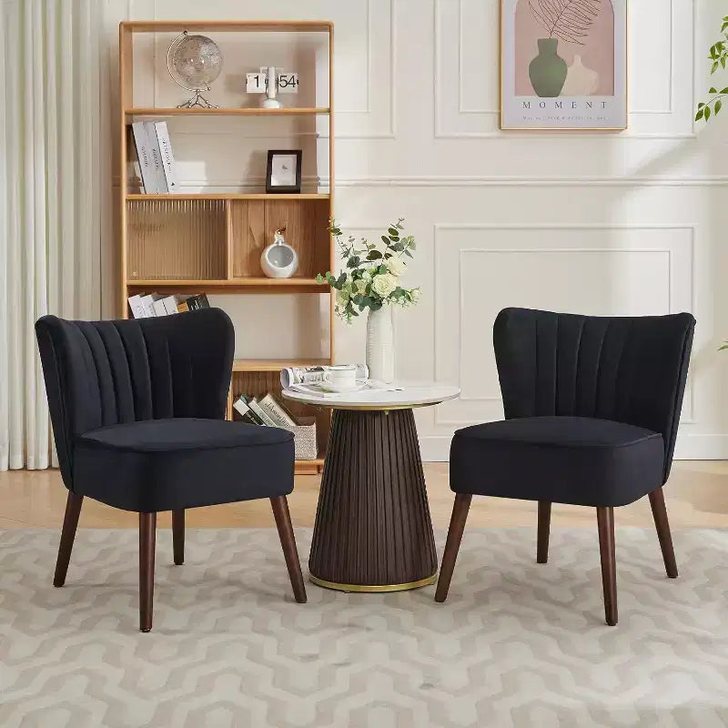 Fauteuil d'appoint moderne en velours, design sans accoudoirs, capacité 300lbs avec pieds en bois pour salon, chambre et bureau (noir/vert/beige)