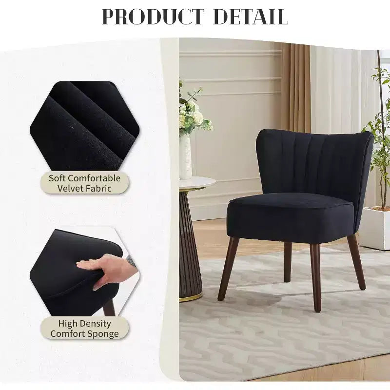 Fauteuil d'appoint moderne en velours, design sans accoudoirs, capacité 300lbs avec pieds en bois pour salon, chambre et bureau (noir/vert/beige)