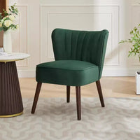 Fauteuil d'appoint moderne en velours, design sans accoudoirs, capacité 300lbs avec pieds en bois pour salon, chambre et bureau (noir/vert/beige)
