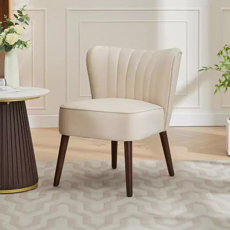 Fauteuil d'appoint moderne en velours, design sans accoudoirs, capacité 300lbs avec pieds en bois pour salon, chambre et bureau (noir/vert/beige)