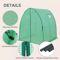 Serre tunnel EAGLE PEAK 70,9x70,9x78,7 avec porte zippée et 2 fenêtres latérales enroulables, Transparent/Vert