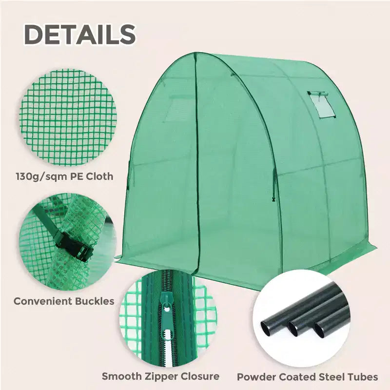 Serre tunnel EAGLE PEAK 70,9x70,9x78,7 avec porte zippée et 2 fenêtres latérales enroulables, Transparent/Vert