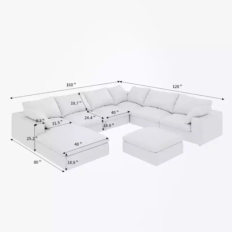 Canapé nuage modulaire grande taille 8 places, canapé-lit duvet pour appartement salon (8 places)