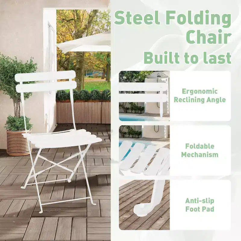 EROMMY Ensemble bistro de patio pliable 5 pièces avec table rectangulaire et chaises, ensemble repas d'extérieur en fer résistant aux intempéries pour 4 personnes