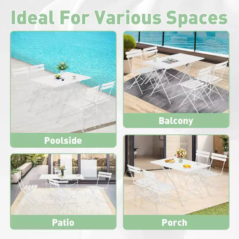 EROMMY Ensemble bistro de patio pliable 5 pièces avec table rectangulaire et chaises, ensemble repas d'extérieur en fer résistant aux intempéries pour 4 personnes