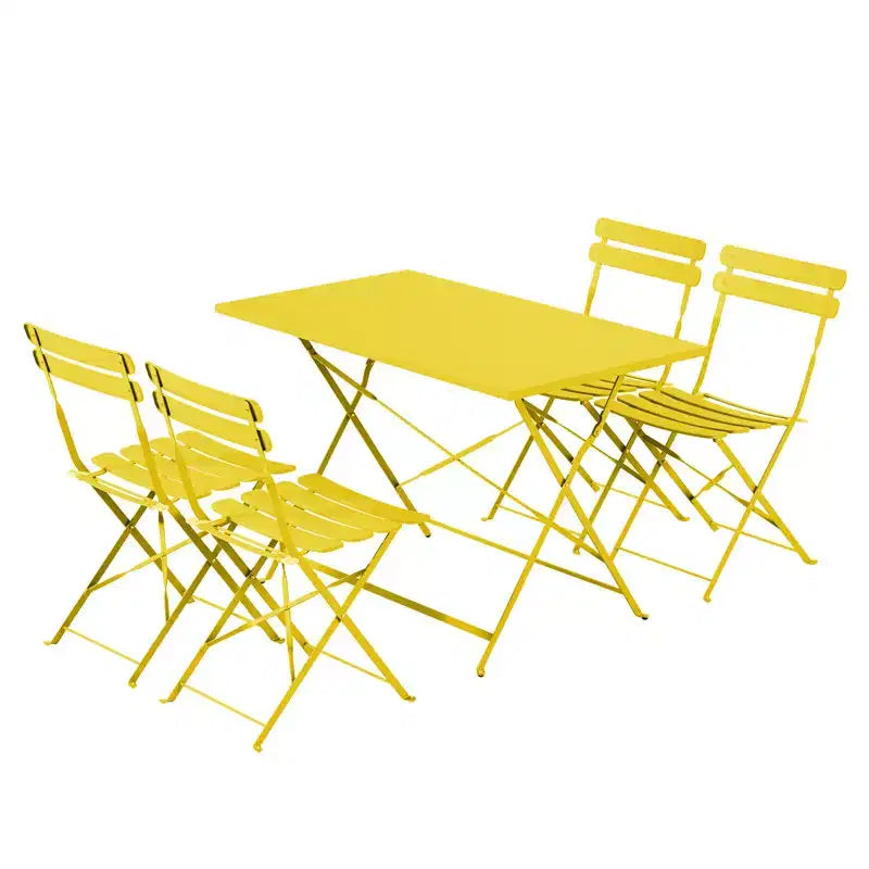 EROMMY Ensemble bistro de patio pliable 5 pièces avec table rectangulaire et chaises, ensemble repas d'extérieur en fer résistant aux intempéries pour 4 personnes