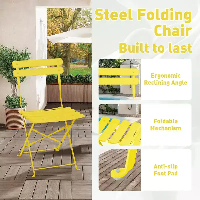 EROMMY Ensemble bistro de patio pliable 5 pièces avec table rectangulaire et chaises, ensemble repas d'extérieur en fer résistant aux intempéries pour 4 personnes